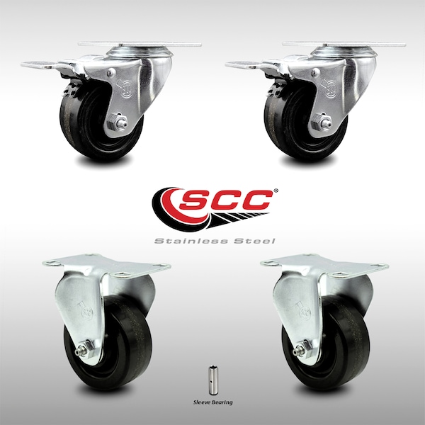 3 Inch SS Phenolic Top Plate Caster Lock Brake 2 Rigid, 2PK